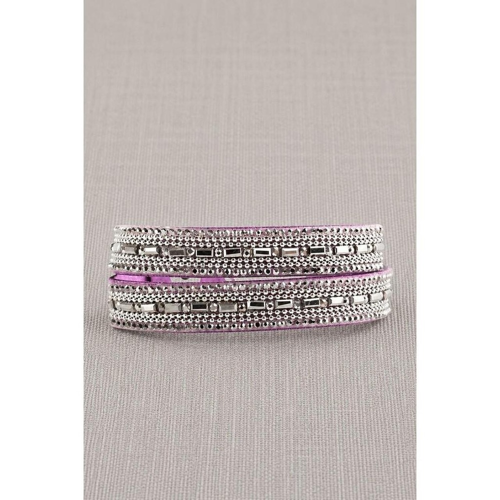 Womens Purple Faux Suede Multi Row Silver Crystal Rhinestone Wrap Bracelet
